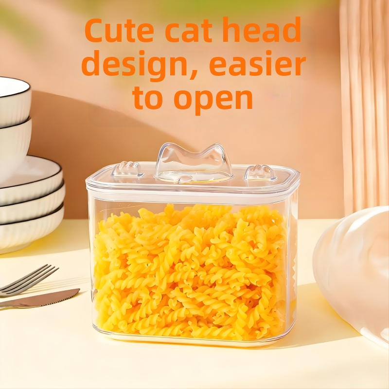 PET plastmasas uzglabāšanas kārba suņu un kaķu barībai – aizslēdzama, caurspīdīga, mājas lietošanai, tilpums 1–2 l