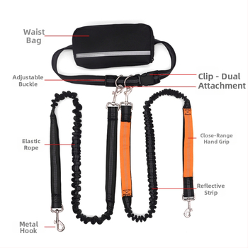 Поясна каишка за кучета за бягане, нейлонова, марка Chuangjie, за две кучета (материал: нейлон; марка: Chuangjie; за две кучета)