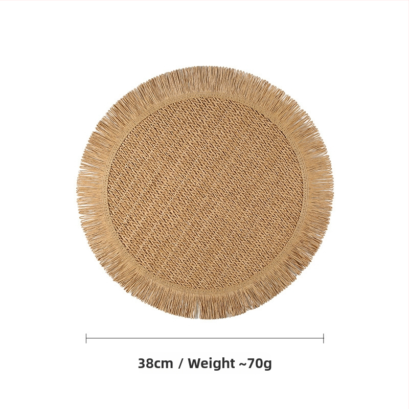 Pletená papierová podložka na stôl – ekologická, tepelnoizolačná, proti popáleninám, dekoratívna podložka; materiál: papier; vzor: jednobarevný; tvar: kruhový, štvorcový, nepravidelný; biologicky rozložiteľné