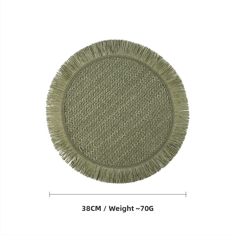 Pletená papierová podložka na stôl – ekologická, tepelnoizolačná, proti popáleninám, dekoratívna podložka; materiál: papier; vzor: jednobarevný; tvar: kruhový, štvorcový, nepravidelný; biologicky rozložiteľné