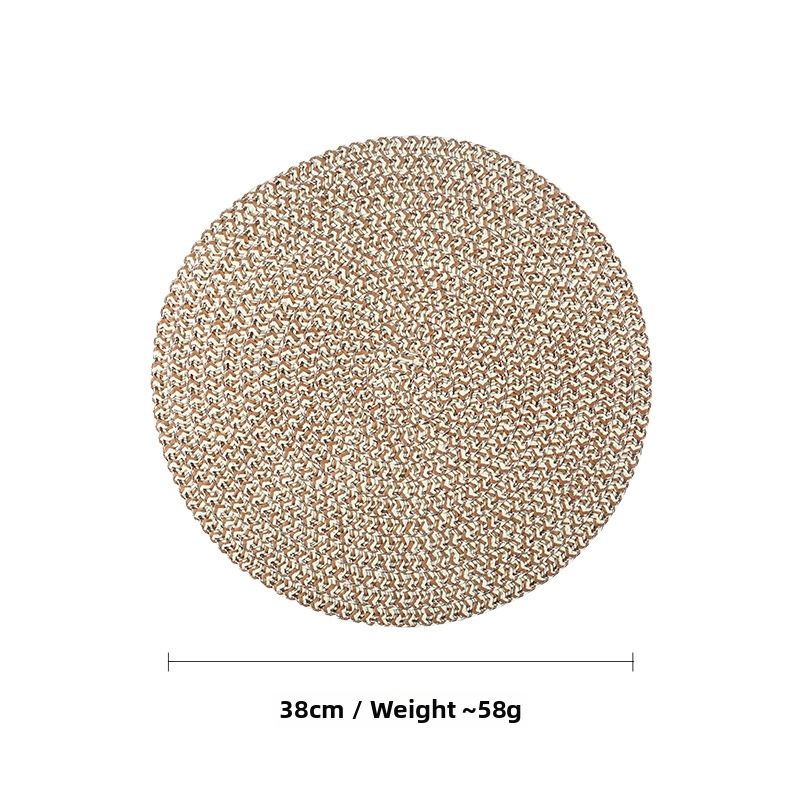 Pletená papierová podložka na stôl – ekologická, tepelnoizolačná, proti popáleninám, dekoratívna podložka; materiál: papier; vzor: jednobarevný; tvar: kruhový, štvorcový, nepravidelný; biologicky rozložiteľné