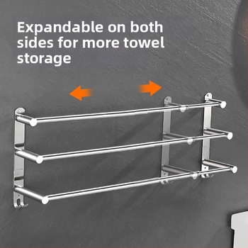 Nerūdijančio plieno sieninis rankšluosčių laikiklis ištraukiamas, su trim lygiais, plonas poliravimas, apkrova 25 kg