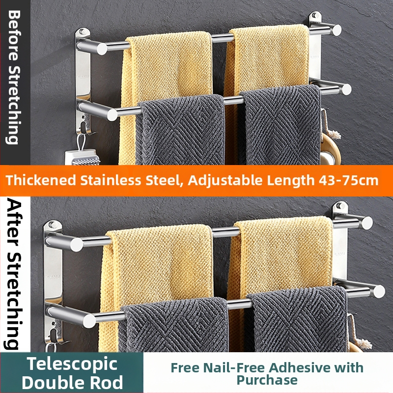 Nerūdijančio plieno sieninis rankšluosčių laikiklis ištraukiamas, su trim lygiais, plonas poliravimas, apkrova 25 kg