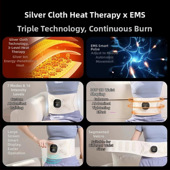 Nešiojama EMS mikro srovės pilvo juosta – masažas su vibracija ir šiltuoju kompresu, įkraunama, reguliuojamas intensyvumas