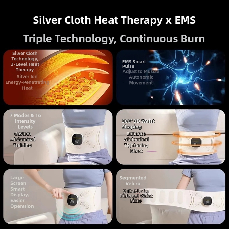 Prijenosni EMS pojas za abdomen i struk s mikrostrujom – masaža vibracijom i toplom kompresijom, punjiv, podesiva jačina