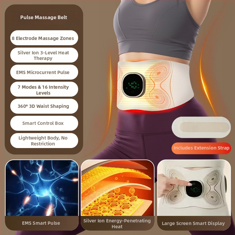 Nešiojama EMS mikro srovės pilvo juosta – masažas su vibracija ir šiltuoju kompresu, įkraunama, reguliuojamas intensyvumas