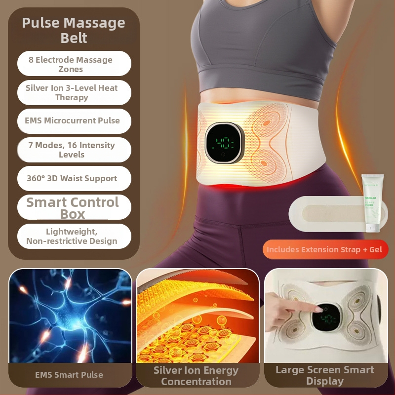 Nešiojama EMS mikro srovės pilvo juosta – masažas su vibracija ir šiltuoju kompresu, įkraunama, reguliuojamas intensyvumas