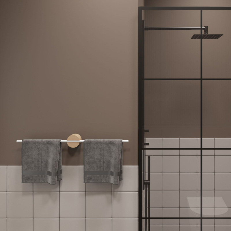 Bară de prosoape din lemn – fără găuri, cu singură tijă, lemn masiv, capacitate de încărcare 5 kg