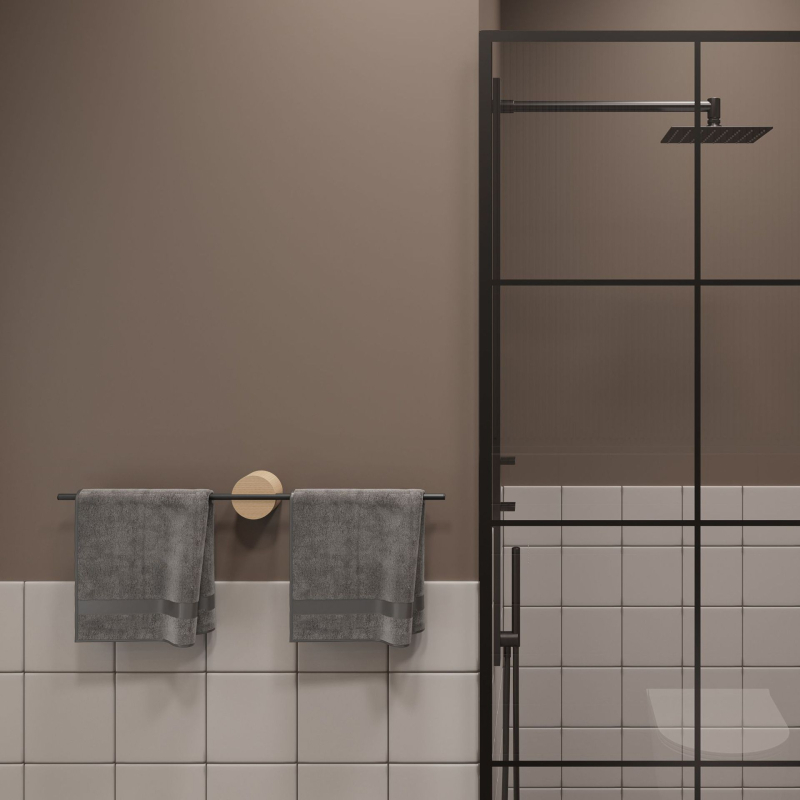 Bară de prosoape din lemn – fără găuri, cu singură tijă, lemn masiv, capacitate de încărcare 5 kg