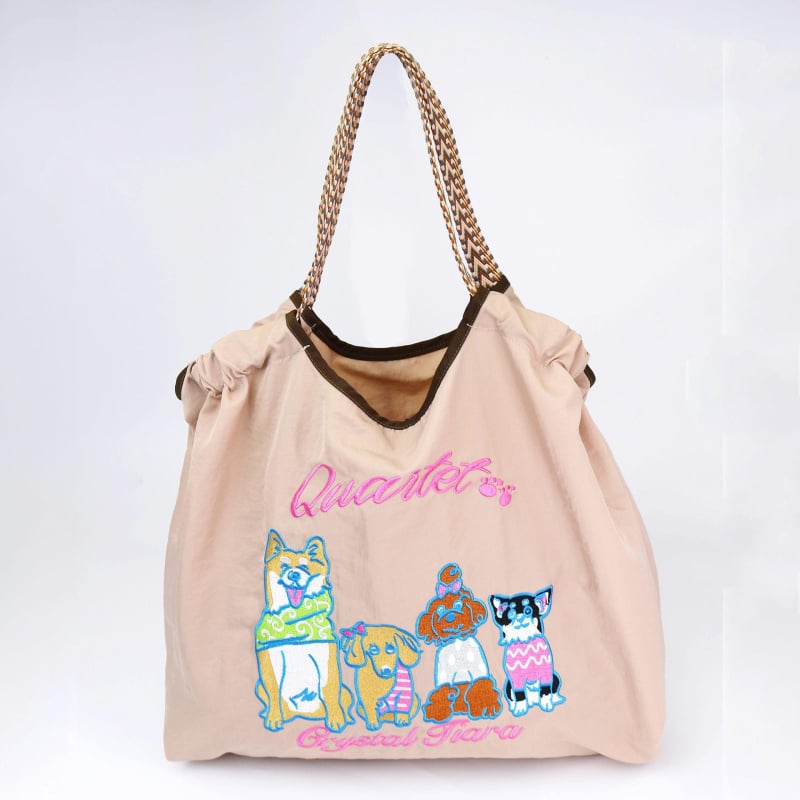 Női nylon táska Shiba Inu hímzéssel, ovális alak, szalag zárás, belső patch zseb