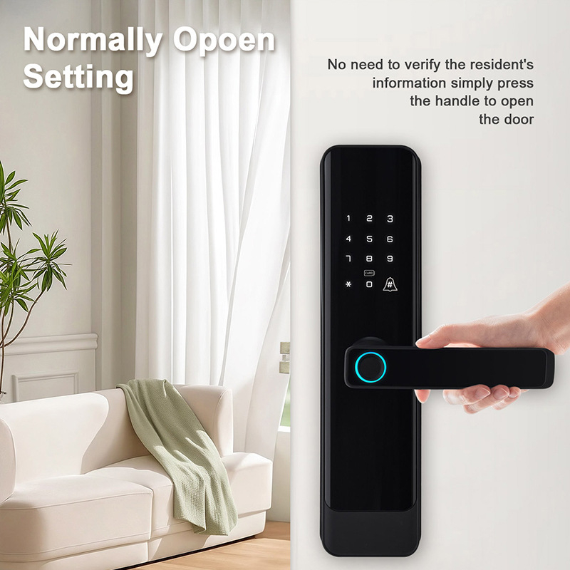 Nutikas sõrmejäljelukk WiFi-iga, mudel X7; 100 sõrmejälje salvestus; üle 1 000 000 avamist; skaneerimisaeg < 0,01 s; sobib siseruumide puidust usteks korterites ja kontorites.