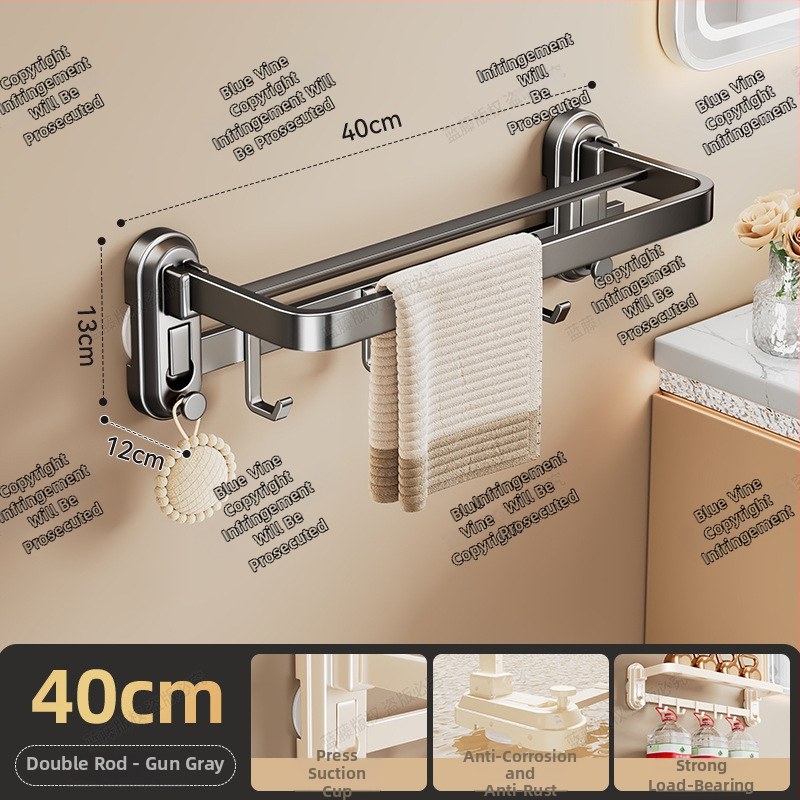 Laikiklis rankšluosčiams su siurbimo laikikliu, sieninis be gręžimo vonios kambariui, ABS + anglies plienas, 10 kg apkrova, vienos stabs, lengvas prabangos stilius