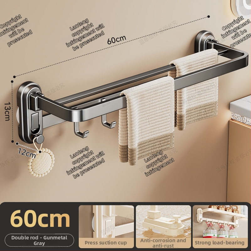 Laikiklis rankšluosčiams su siurbimo laikikliu, sieninis be gręžimo vonios kambariui, ABS + anglies plienas, 10 kg apkrova, vienos stabs, lengvas prabangos stilius