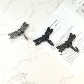 Cuier de haine din aliaj de zinc, în formă de libelulă dragonfly, montat pe perete, cuier unic, cu găuri pre-forate, pentru garderobă