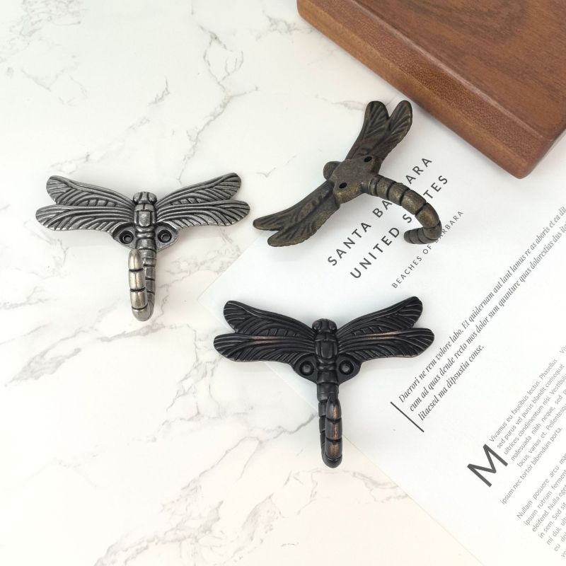 Cuier de haine din aliaj de zinc, în formă de libelulă dragonfly, montat pe perete, cuier unic, cu găuri pre-forate, pentru garderobă