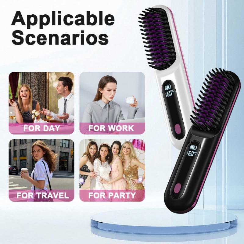 Vezeték nélküli hajsimító fésű titán bevonattal, 3 hőmérséklet-beállítás, 35W, 7,4V (Vezeték nélküli lítiumakkumulátor; titán bevonat; 3 hőmérséklet-beállítás; 35W; 7,4V)