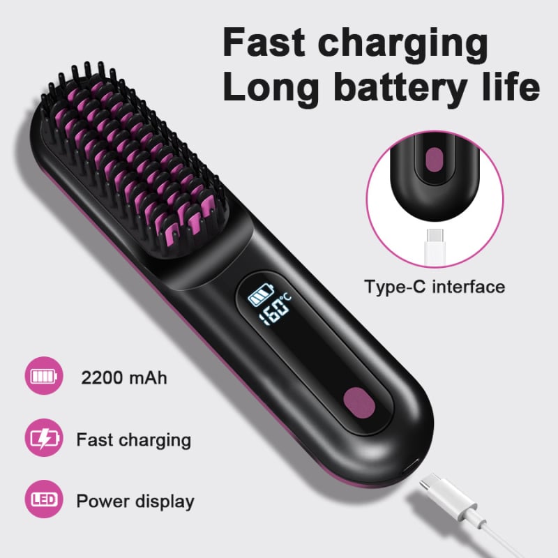 Vezeték nélküli hajsimító fésű titán bevonattal, 3 hőmérséklet-beállítás, 35W, 7,4V (Vezeték nélküli lítiumakkumulátor; titán bevonat; 3 hőmérséklet-beállítás; 35W; 7,4V)