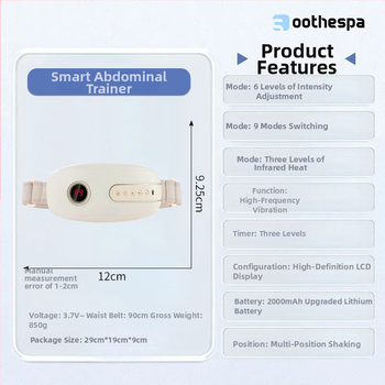 Vēdera masāžieris ar siltumterapiju un mīšanu, uzlādējams, pogu vadība, taimeris