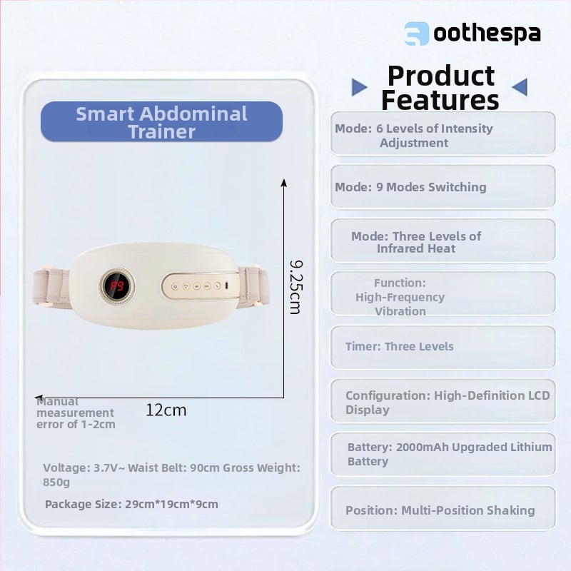 Pilvo masažuoklis su šilumos terapija ir minkymu, įkraunamas, mygtukų valdymas, laikmatis