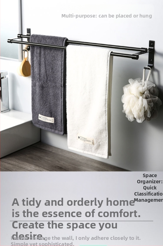 Rankšluosčių laikiklis, dviejų aukštų, Ferroalloy medžiaga, oksidacijos danga, apkrova 30 kg, šiuolaikiškas minimalistinis stilius