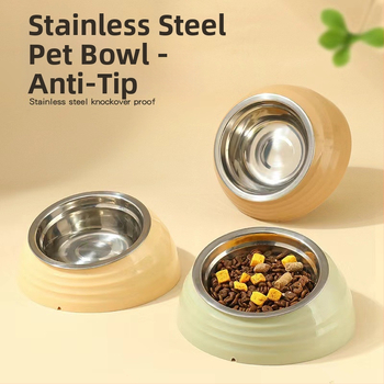 Kaķu barošanas bļoda no plastmasas un nerūsējošā tērauda, slīps mala kakla aizsardzībai, zīmols Qichong