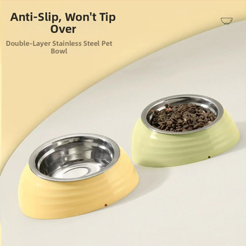 Kaķu barošanas bļoda no plastmasas un nerūsējošā tērauda, slīps mala kakla aizsardzībai, zīmols Qichong