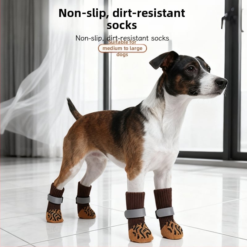 Kojinės gyvūnėliams šunims ir katėms — leopardo raštas, medvilnė, sunkus plokščias audimas mašina, satino apdaila, tinkama visoms sezonoms