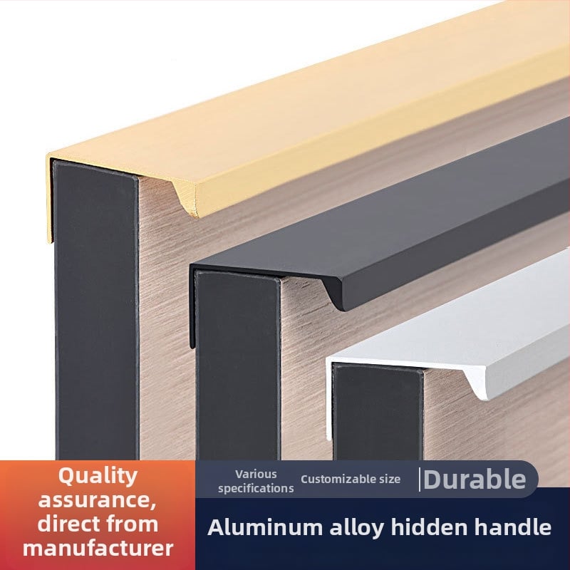 Mâner de mobilier invizibil, lung din aluminiu pentru ușă de mobilier, stil modern minimalist, turnare prin presiune, fără găuri