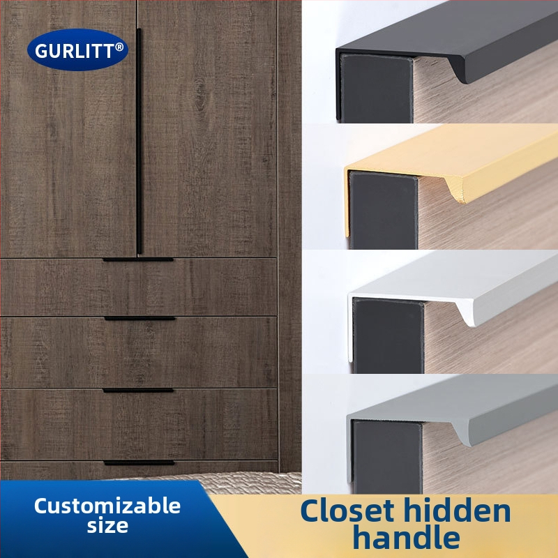 Mâner de mobilier invizibil, lung din aluminiu pentru ușă de mobilier, stil modern minimalist, turnare prin presiune, fără găuri