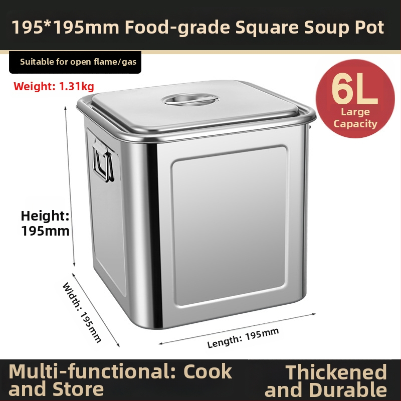 Nerūdijančio plieno kvadratinė grūdų laikymo statinė, sandari, atspari drėgmei ir kenkėjams, talpa 4–5 L, su spaustu logotipu.