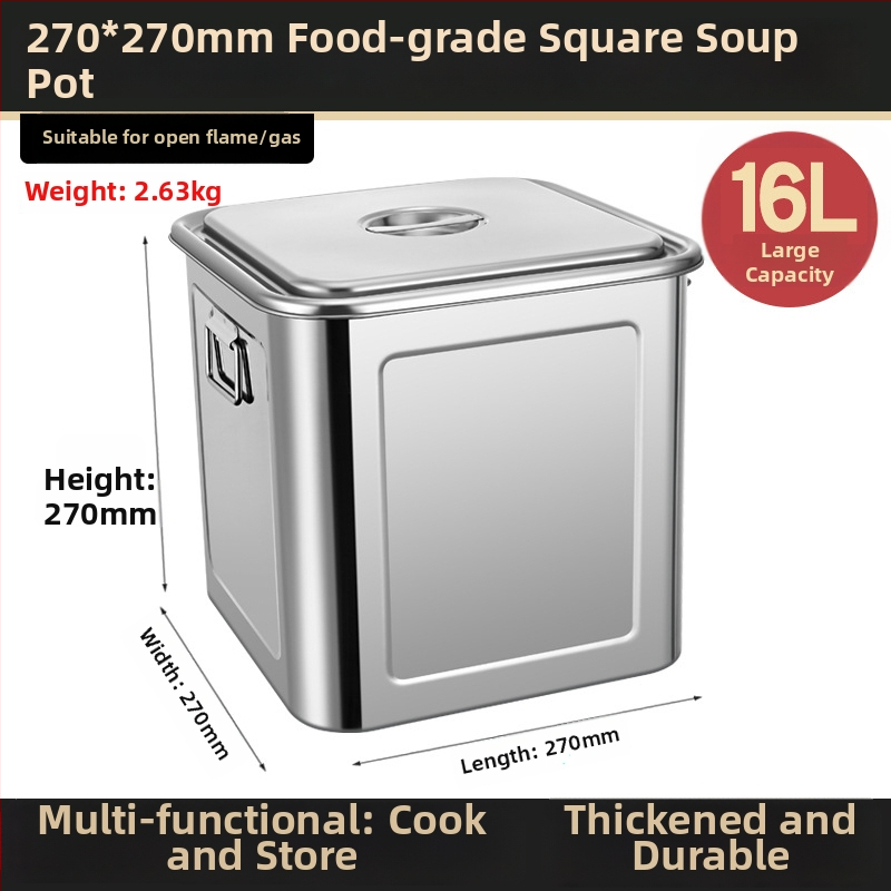 Nerūdijančio plieno kvadratinė grūdų laikymo statinė, sandari, atspari drėgmei ir kenkėjams, talpa 4–5 L, su spaustu logotipu.