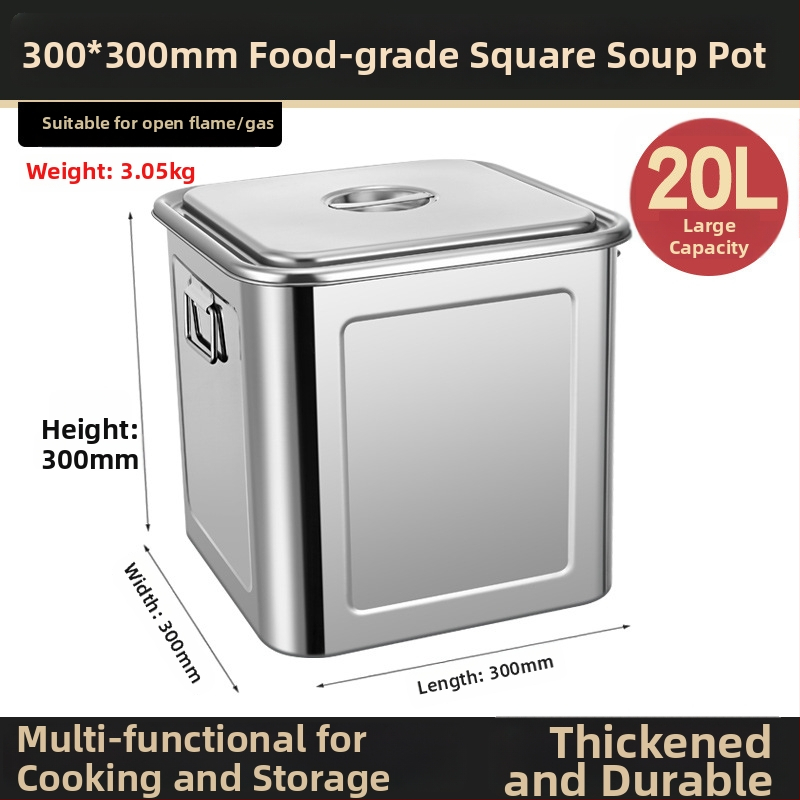 Nerūdijančio plieno kvadratinė grūdų laikymo statinė, sandari, atspari drėgmei ir kenkėjams, talpa 4–5 L, su spaustu logotipu.