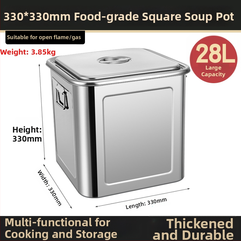 Nerūdijančio plieno kvadratinė grūdų laikymo statinė, sandari, atspari drėgmei ir kenkėjams, talpa 4–5 L, su spaustu logotipu.