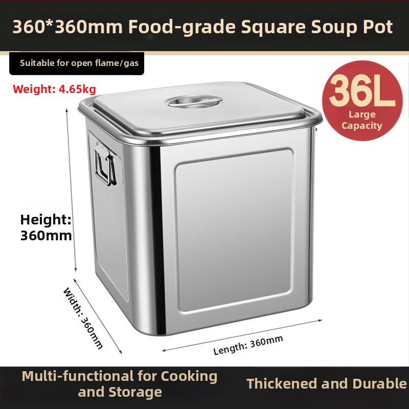 Nerūdijančio plieno kvadratinė grūdų laikymo statinė, sandari, atspari drėgmei ir kenkėjams, talpa 4–5 L, su spaustu logotipu.