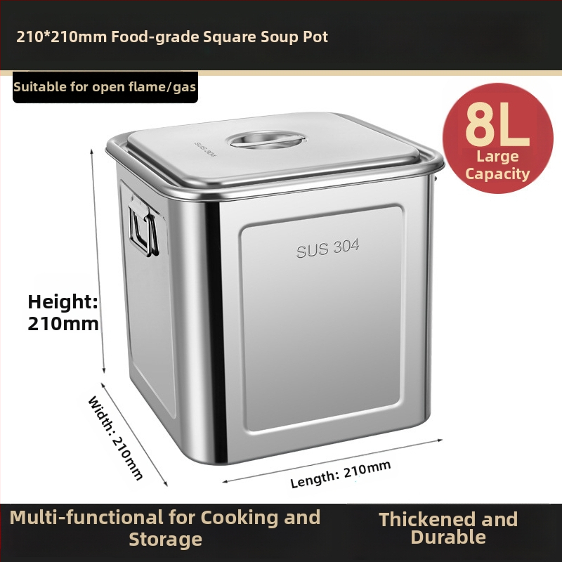 Nerūdijančio plieno kvadratinė grūdų laikymo statinė, sandari, atspari drėgmei ir kenkėjams, talpa 4–5 L, su spaustu logotipu.