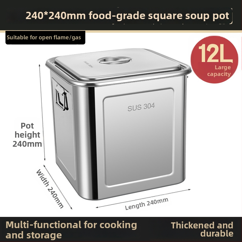 Nerūdijančio plieno kvadratinė grūdų laikymo statinė, sandari, atspari drėgmei ir kenkėjams, talpa 4–5 L, su spaustu logotipu.