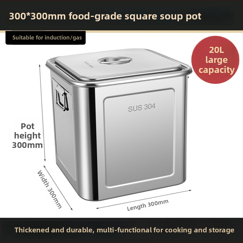 Nerūdijančio plieno kvadratinė grūdų laikymo statinė, sandari, atspari drėgmei ir kenkėjams, talpa 4–5 L, su spaustu logotipu.