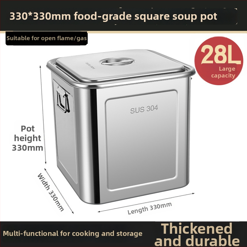 Nerūdijančio plieno kvadratinė grūdų laikymo statinė, sandari, atspari drėgmei ir kenkėjams, talpa 4–5 L, su spaustu logotipu.