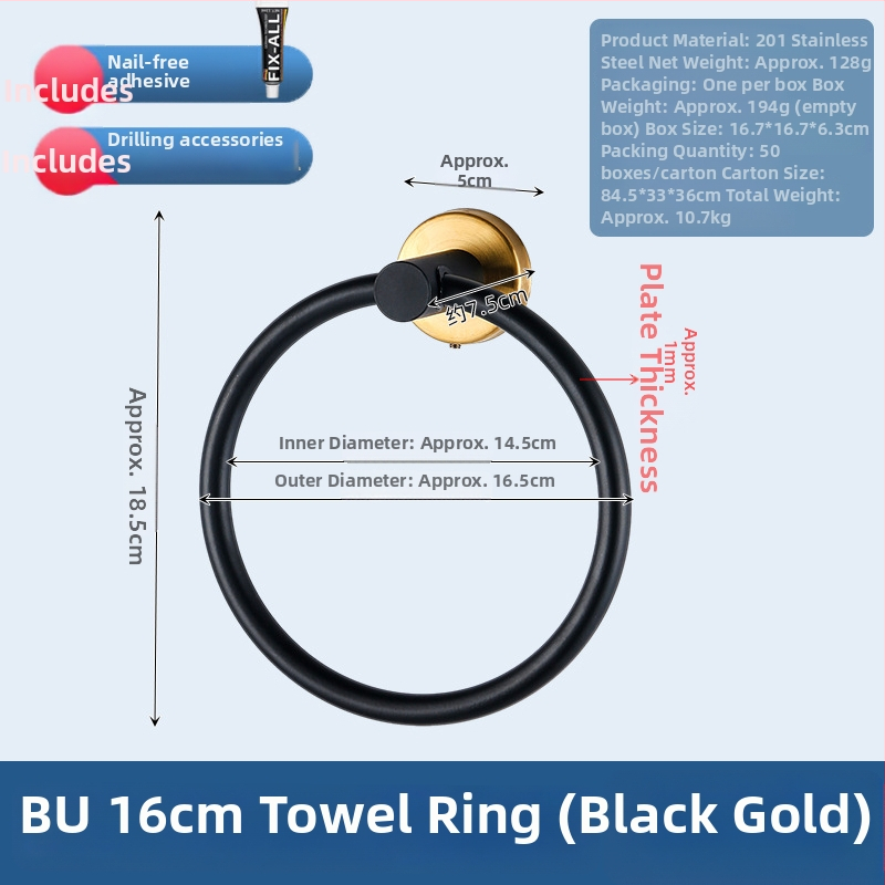 Inel pentru prosoape din oțel inoxidabil 304, finisaj lucios, formă circulară, montaj fără găurire, capacitate de încărcare 10 kg