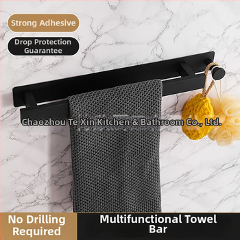 Nerūdijančio plieno rankšluosčių laikiklis, sieninis be gręžimo, vienos strypo vonios kambariui