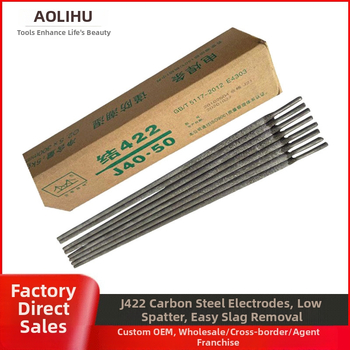 Suvirinimo elektroda J422, atspari dėvėjimuisi ir lipimui, įprastas anglies plienas, kietumas 42 HRC, darbinė temperatūra 0-50°C.