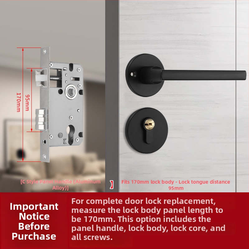 Dalinė rankenos spyna medinėms durims, aliuminio korpusas, šiuolaikinis minimalistinis dizainas