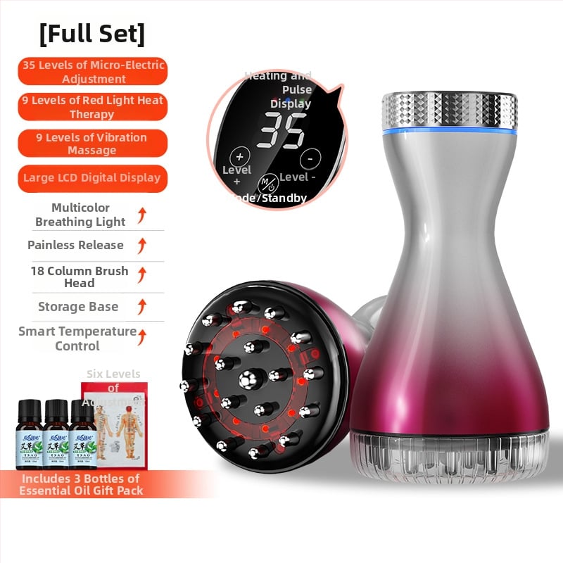 Elektriskais meridiānu masieris visam ķermenim un vēderam ar apkuri un gua sha masāžu; akumulatora jauda 1800mAh, pogu vadība, temperatūras regulēšana 45–55°C, ABS korpuss