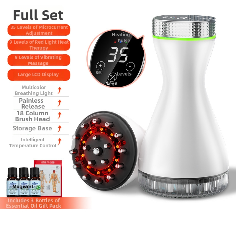 Elektriskais meridiānu masieris visam ķermenim un vēderam ar apkuri un gua sha masāžu; akumulatora jauda 1800mAh, pogu vadība, temperatūras regulēšana 45–55°C, ABS korpuss