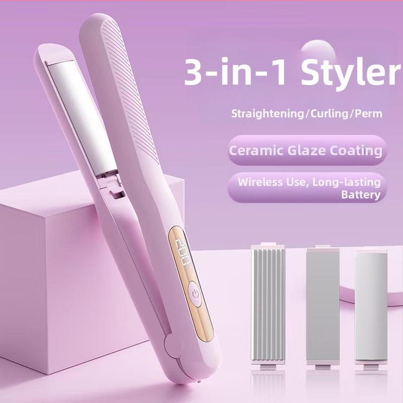 Bezdrôtové zariadenie na rovnanie a kučeravanie vlasov s 3v1 hlavou, titan-turmalín povrch, vykurovacia doska <15 mm, 3 úrovne teploty, 5W