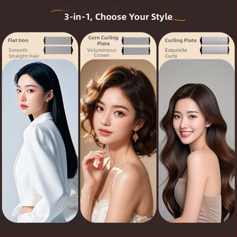 Bezdrôtové zariadenie na rovnanie a kučeravanie vlasov s 3v1 hlavou, titan-turmalín povrch, vykurovacia doska <15 mm, 3 úrovne teploty, 5W