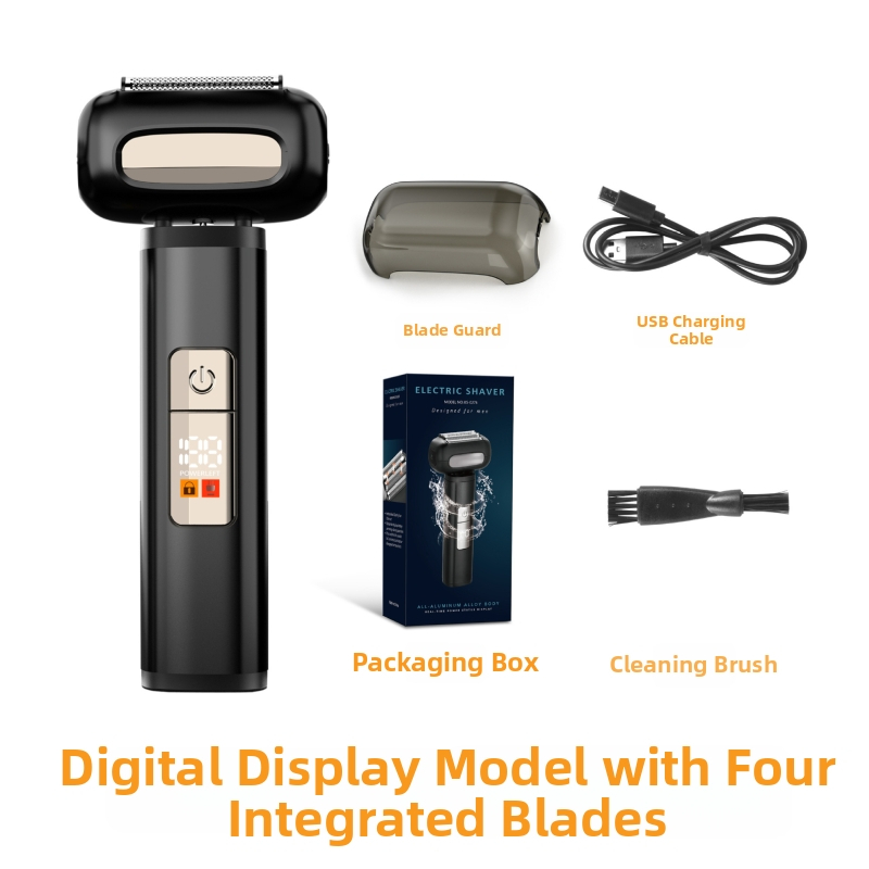 Elektrická holiaca brúska s hlavou s 4 čepeľami, umývateľná hlava, LED displej, vstavaná batéria 1000–1200 mAh, nabíjateľná, mokré a suché holenie, motor s kefou, nízka hlučnosť