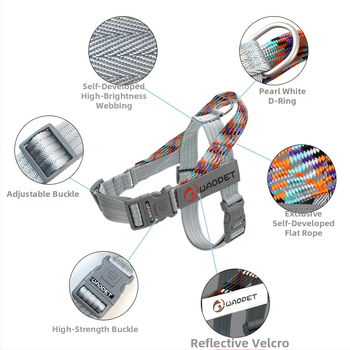 WAOPET дишаща нейлонова шлейка за кучета с гръдни и гръбни презрамки, неподвижна каишка