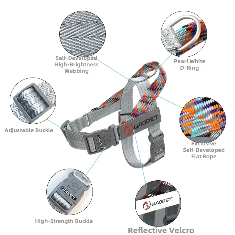 WAOPET дишаща нейлонова шлейка за кучета с гръдни и гръбни презрамки, неподвижна каишка