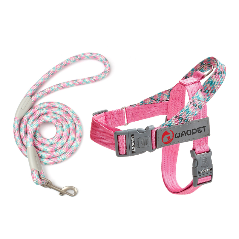 WAOPET дишаща нейлонова шлейка за кучета с гръдни и гръбни презрамки, неподвижна каишка